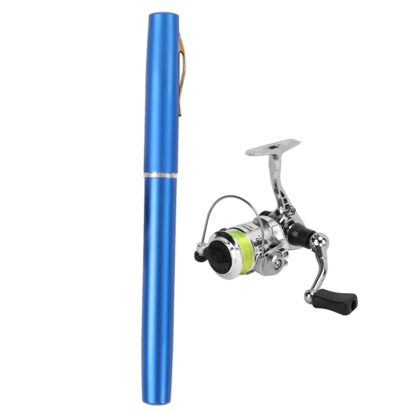 Bærbar Mini Pen Shape Fiskestang Stanglomme Udtrækkelig fiskestang med Reel WheelBlue