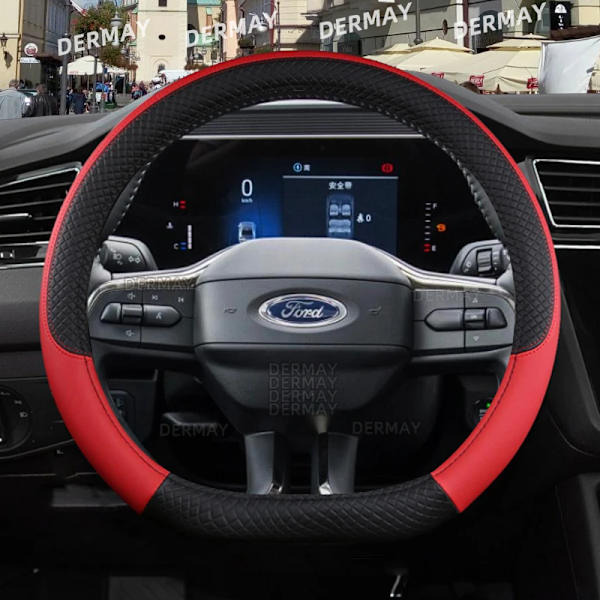 För Ford Mondeo MK5 V 2022 2023 Dermay Bilrattstyrningshölje 9 Färger PU Läder Halkskyddande Biltillbehör Snabb D shape Red