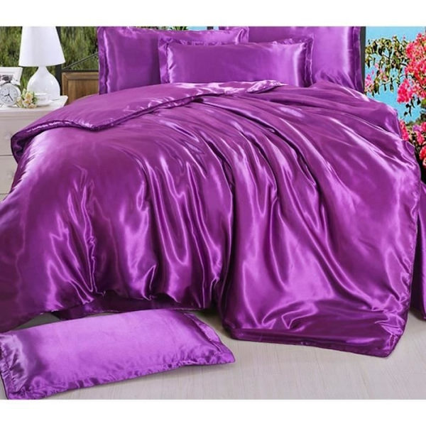 Sängklädesset i siden - Konvinit - Mörklila - 220X240Cm - Lakan 230X240Cm - 2 Örngott 48X74Cm Dark Purple