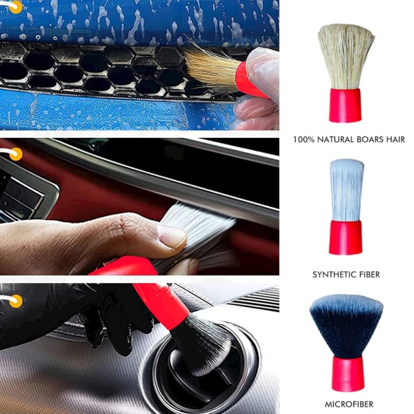 Sæt med 3 bildetaljeringsbørster, bløde, ridsefri børster til bilrengøring Autodetaljeværktøjer Dashboard-rengøringsbørste