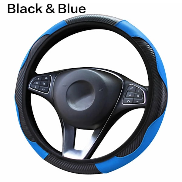 Rattstyrningsöverdrag för bil, andningsbart, halkfritt, PU-läder, passar rattar 37-38 cm Blue