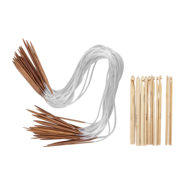 Hæklenålesæt 18 stk. Bambus cirkulære strikkepinde 12 størrelser Hæklesæt til husholdningsvævning