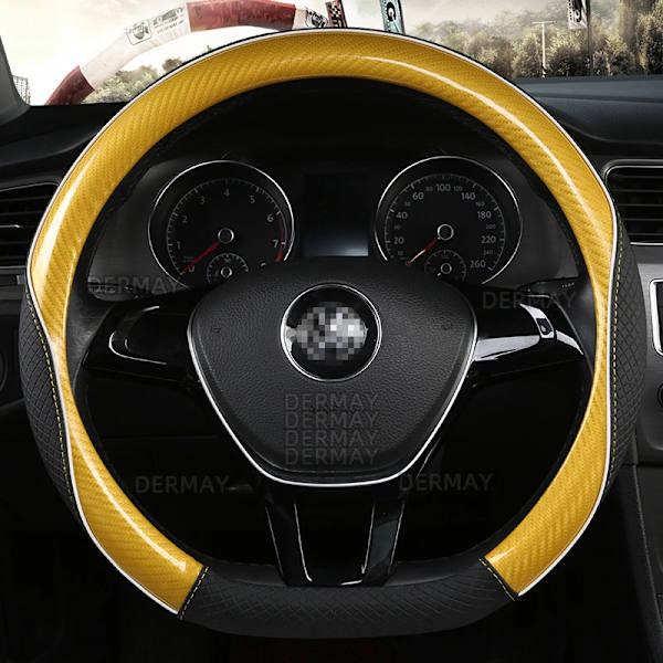 D-formad och O-formad rattöverdrag i halkfritt PU-läder för Polo Golf 7 Scirocco Suzuki Swift Nissan Rogue Hög kvalitet D shape Yellow