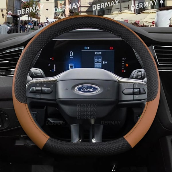 För Ford Mondeo MK5 V 2022 2023 Dermay Bilrattstyrningshölje 9 Färger PU Läder Halkskyddande Biltillbehör Snabb D shape Brown