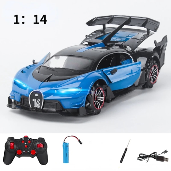 1:14 RC-bil elektrisk racing laddningsmodell sportbilar för höghastighetsfordon radiodrift LED-lampor fjärrkontroll terräng BLUE Door Openin