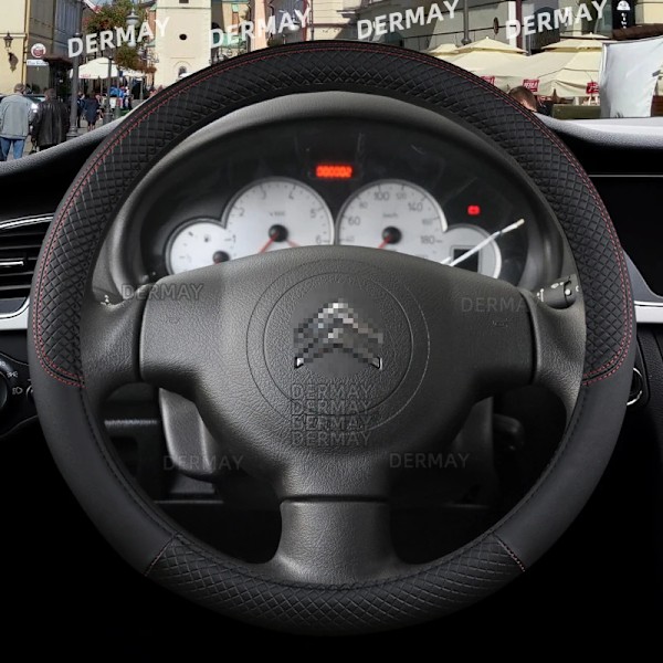 Rattstyrningsöverdrag i PU-läder för Citroen Berlingo E-Berlingo Berlingo XL, 9 färger, halkfritt, biltillbehör D shape Black