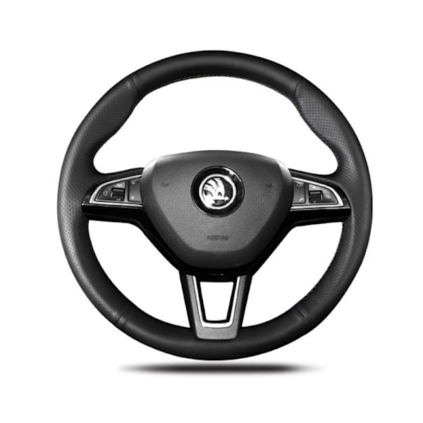 DIY svart konstläder rattöverdrag för Skoda Octavia 2015-2019 Fabia Kodiaq Citigo Superb Scala