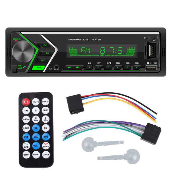 Bilstereo 12V MP3-afspiller Dual USB Bluetooth FM Audio Radio Kort fjernbetjening Farvebelysning