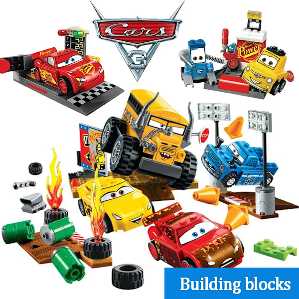 Aoger Pixar Cars 3 Byggstenar Modell Leksak Presentset Blixten McQueen Jackson Farbror Lastbil Pojkens Födelsedag Leksakspresent 195PCS No Box