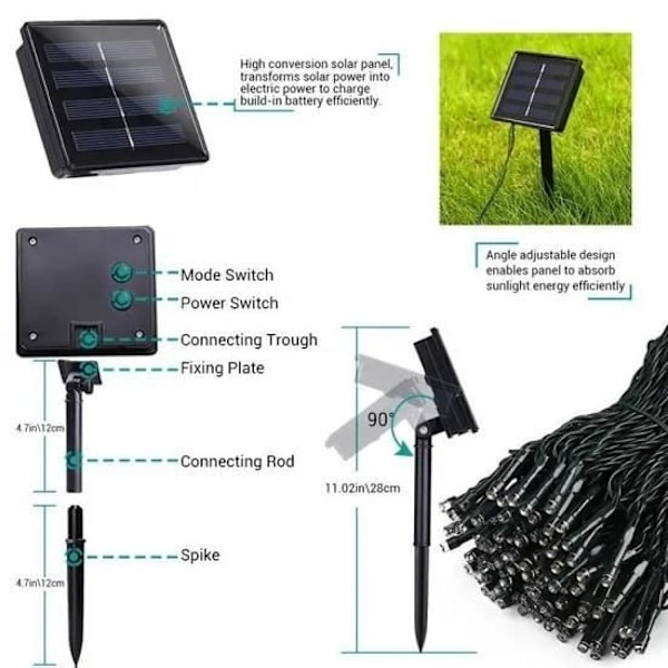 Ljuslinga - Solar - 20M - 200 Leds - Multicolor - 8 Belysningslägen Multicolored