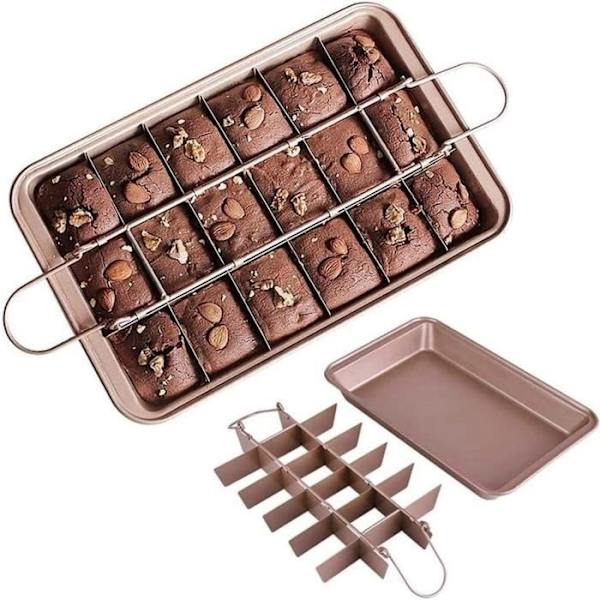 Brownie Professional Non-Stick Fyrkantig Kakform Med Avdelare Och Avtagbar Botten [G3361]