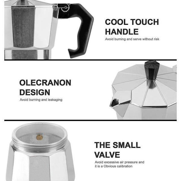 Kaffebryggare, Silver-100 ml - Klassisk italiensk Moka Espressokokare, Aluminiumkanna, För hem och utomhusbruk, 100-150-3