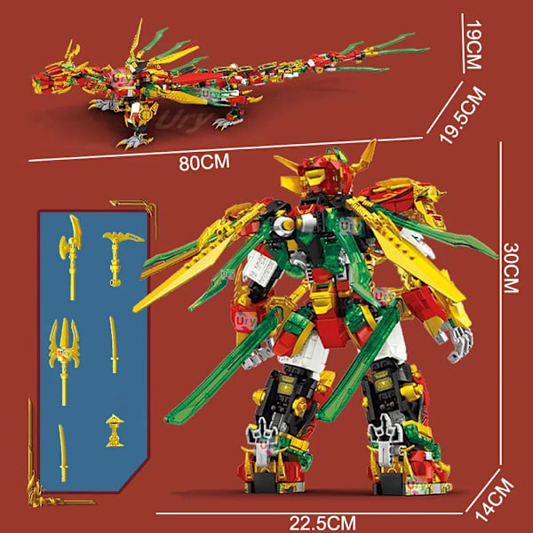 2-i-1 Ninja Röd Krigare Robotstridsmekanism Flygande Elddrake Set Stridande Figurer Byggklossar Leksaker för Barn Pojkar Julgåva 1868PCS-Without Box