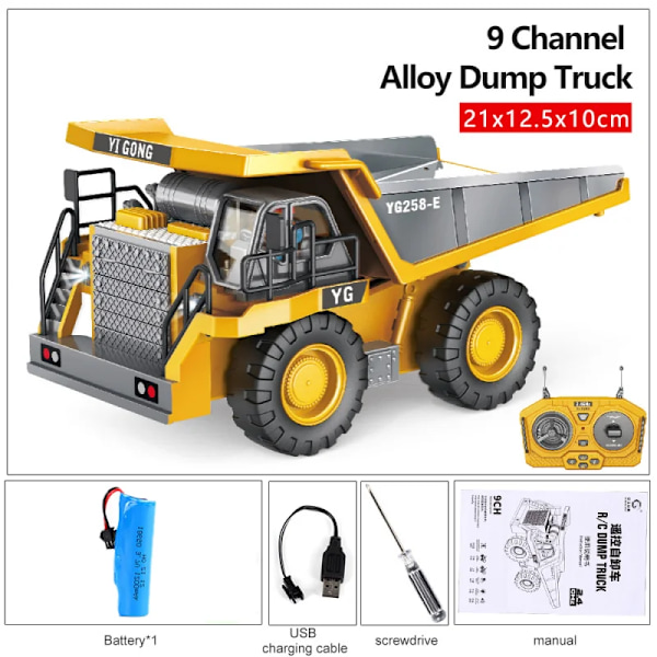 Radiostyrda leksaksbilar grävmaskin bulldozer dumper 2.4g högteknologiska fordon ingenjörsbilar modell för pojkar födelsedagspresenter Yellow Dump Truck
