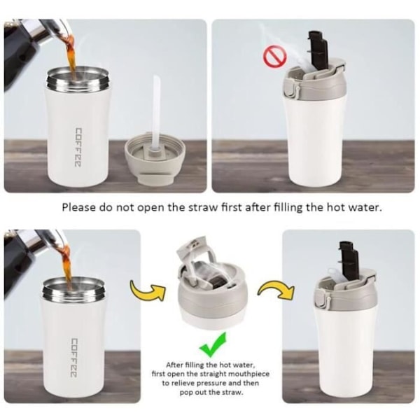 Kaffemugg - Ospecificerad - Resa - Rostfritt stål - Dubbelvägg - Lock med sugrör white