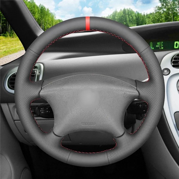 Svart PU konstläder rattöverdrag för Citroen Xsara Picasso Berlingo 2001-2010 C5 2001-2006 Peugeot Partner 2003-2008 Red Marker