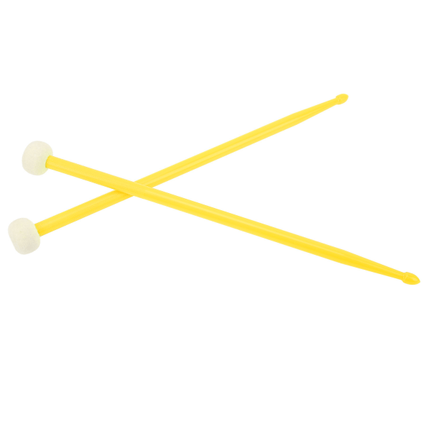 2st Trumklubba filthuvud Nylon Dubbelhuvud instrumenttillbehörssats Set för att spela gul