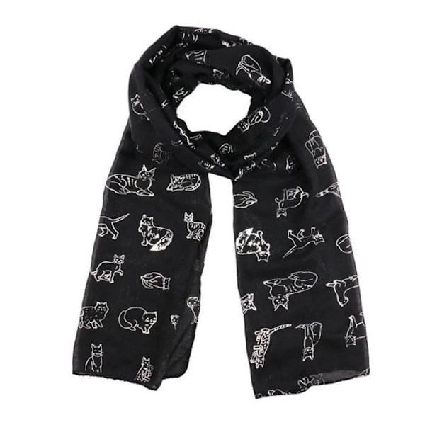 Trendig katt- och lövmönstrad scarf för kvinnor, sjal i siden, resescarf F2289