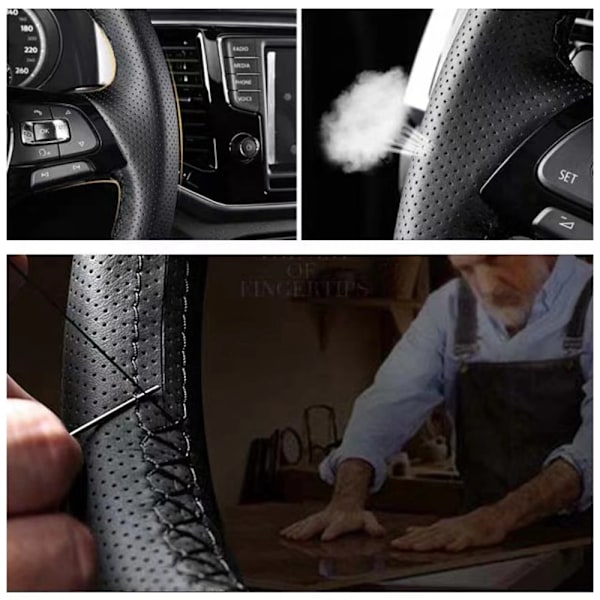 DIY svart läderrattöverdrag för Peugeot 308 2014-2017 mikrofiberläder rattöverdrag biltillbehör