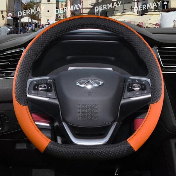 Rattskinnsöverdrag till ratt för Chery Tiggo 7 Pro Tiggo 7 Plus T15 DR F35 6.0 - 9 färger, PU-läder, halkfritt, biltillbehör D shape Orange