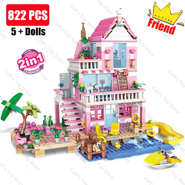Nya byggklossar för flickor, strandvilla, vänners hus, klassisk gatuseendemodell, tegelstenar, prinsessfigurer, leksaker, MOC-gåvor Without Box(.103)