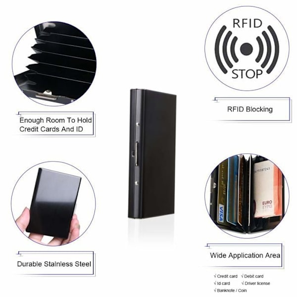 RFID-skyddande metallkorthållare, smal korthållare för 6 kort, cool och praktisk svart