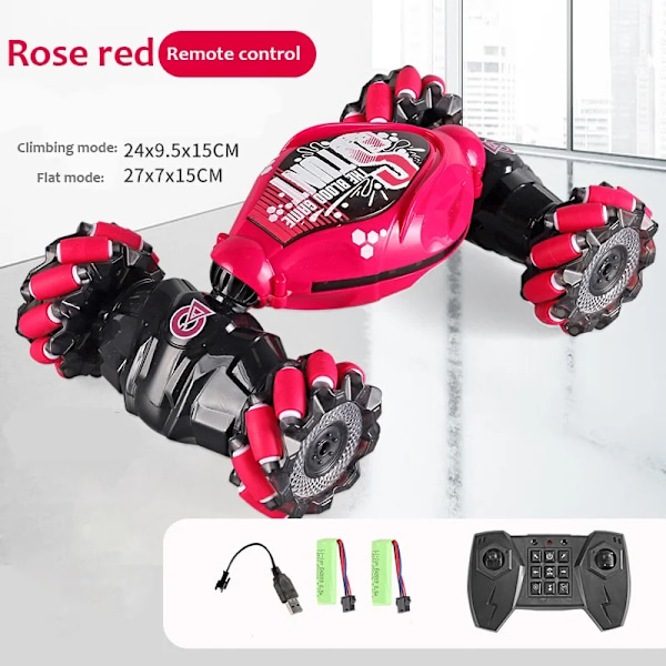 1:16 RC-bil med LED-ljus, geststyrd deformation, vridning, 360° roterande klätterbil, fjärrstyrd bil, pojkleksaker, present 2B Red No watch