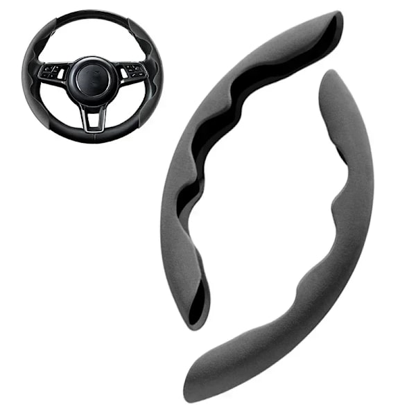 38 cm 1 par kolfiberlook universell vinterbils rattförstärkningsöverdrag halkfritt bilinteriördekoration tillbehör Fur-Gray