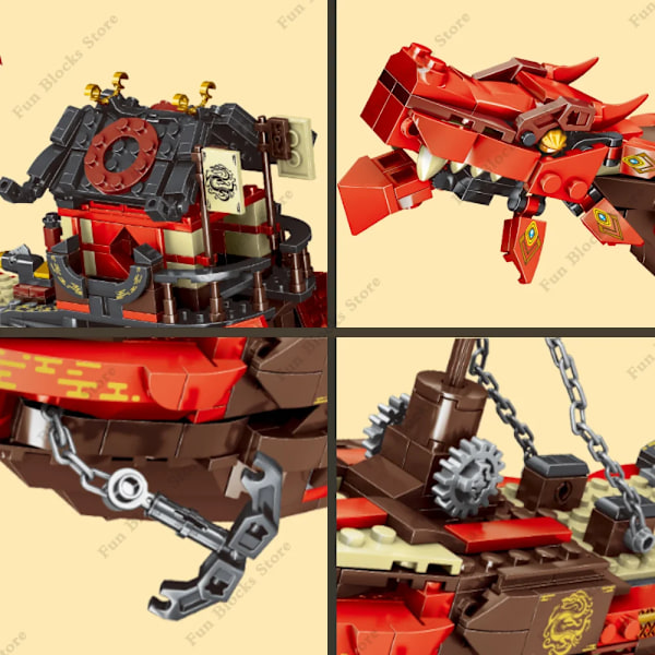 Ny spökninja-drakfartygsmodell byggklossar soldater figurer båt tegelstenar MOC kreativ expert leksaker för pojkar barn No Box 2 Figures(.103)