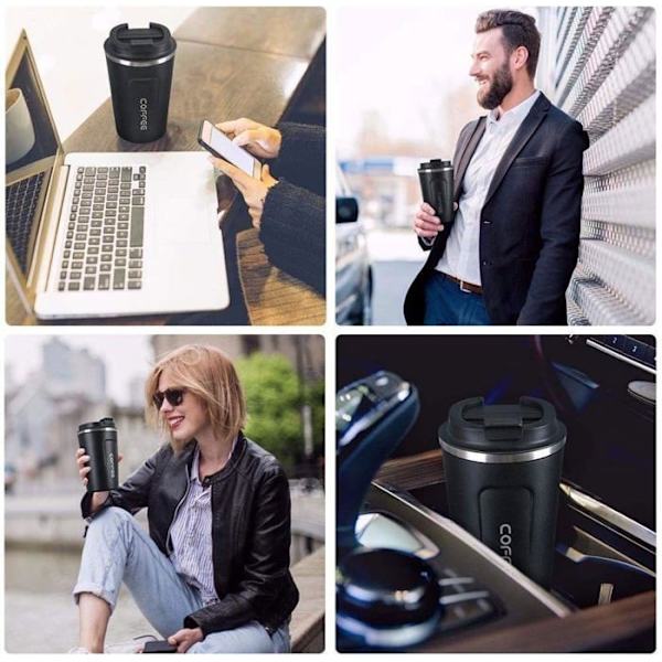 380 ml isolerad kaffemugg, resekaffemugg isolerad kopp för kaffe och te på språng