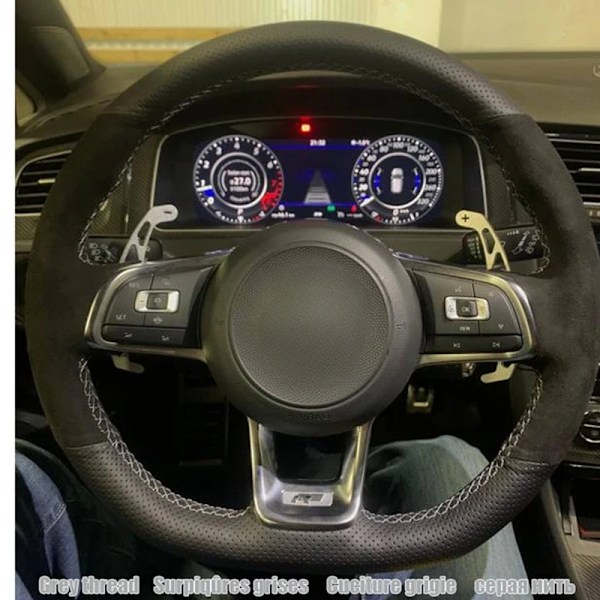 Rattstyrningsöverdrag för Volkswagen VW Golf R MK7 Golf 7 GTI VW Polo GTI Scirocco 2015 2016 Svart mocka äkta läder Style 8