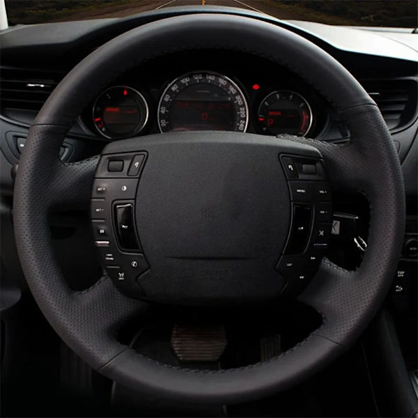 DIY svart konstläder rattöverdrag för Citroën C5 2008 2009 2010 2011 2012 2013 2014 2015 2016 2017