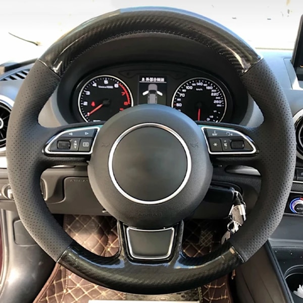 Rattskinnsöverdrag för ratt till Audi A1 A3 A4 2015-2016 A7 2012-2018 S7 2013-2018 RS7 2014-2015 i mockaläder, biltillbehör Style 6