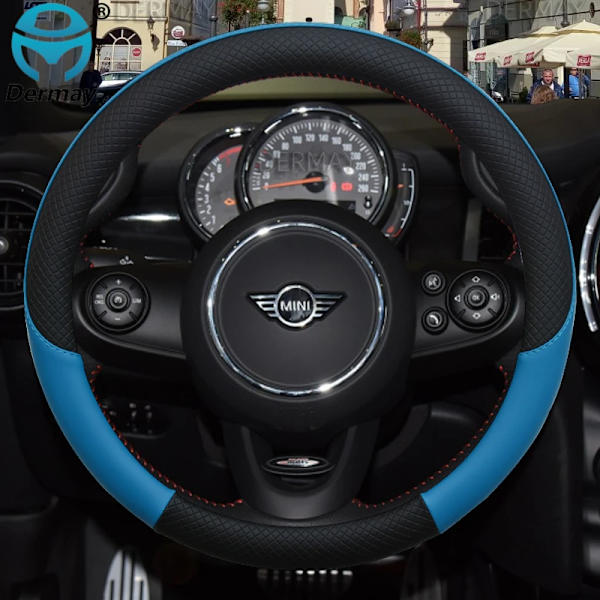 100% Dermay Märkesläder Rattöverdrag för Mini Cooper R56 Clubman Countryman Clubvan Coupé Biltillbehör Blue