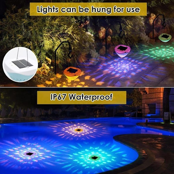 Flytande poollampa för badkar, dammbelysning med fiskprojektion, 6 lägen och 4 färger, för badkar