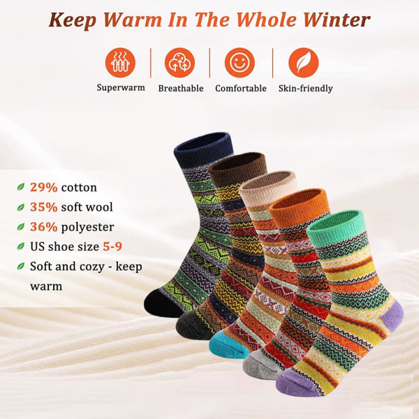 5 par juleuldsokker til kvinder mænd Vintage vinter varme tykke hyggestrømper Strikkede afslappede bløde sokker Sportsstrømper