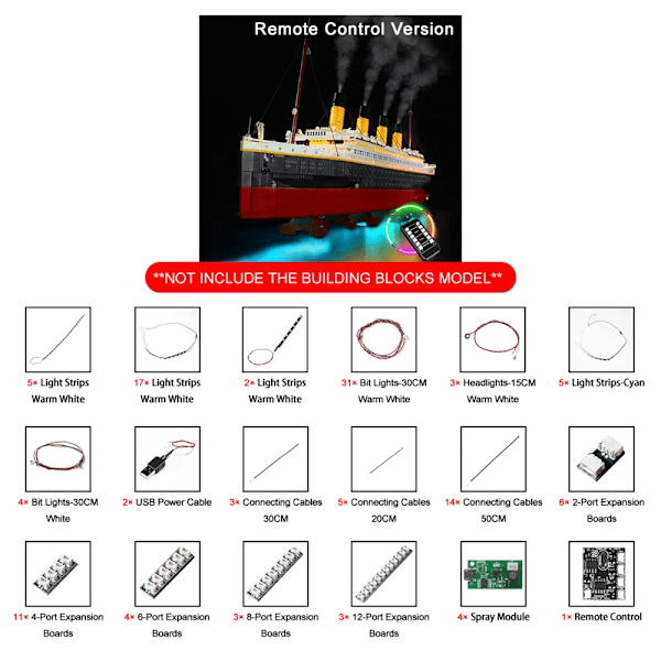 Vonado LED-belysningssats för 10294 Titanic samlarmodell skeppsleksak ljuskit, Inkluderar inte byggstenmodellen RC Version