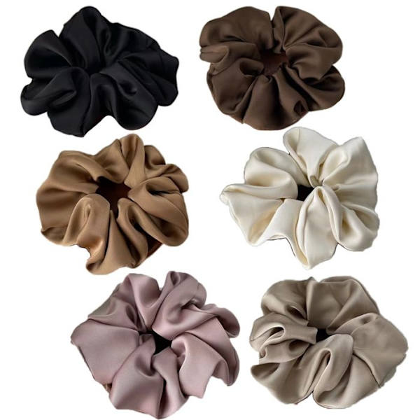 Scrunchies i siden och satin för kvinnor, set om 6