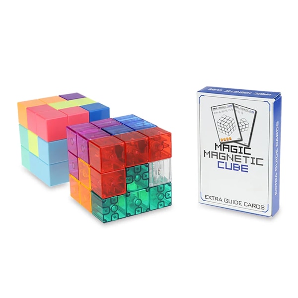 Yj Diy Magnetisk Kub Byggklossar 3D Magnetplattor 7-delars Set Pussel Speed Cube 54 st Guidekort Intelligensleksaker För Barn transprent