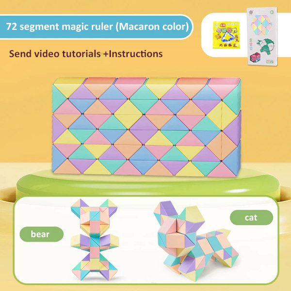 24-72 Segment Magisk Linjal Orm Kub Multi-Färg 3D Pussel Fidget Leksaker Transformerbara Kuber Barn Utbildning Leksaker Gåva Cubo Magico C 72 segments