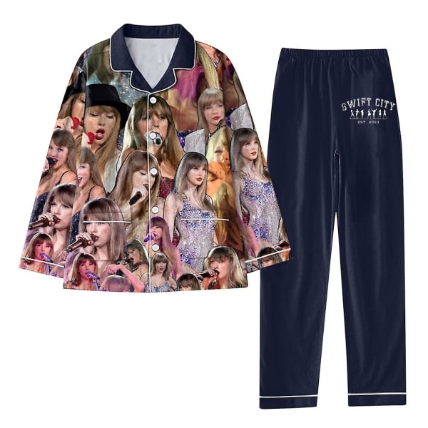 Taylor Swift julepyjamas kvinner 1989 Skjorter og bukser Pjs Sets Button Down Loungwear Xmas Natttøy Natttøy klassisk A XL