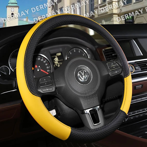 Rattskinnsöverdrag för ratt till Volkswagen VW Golf 5 V MK5 - 9 färger, PU-läder, halkfritt, biltillbehör, interiör, snabb leverans Yellow