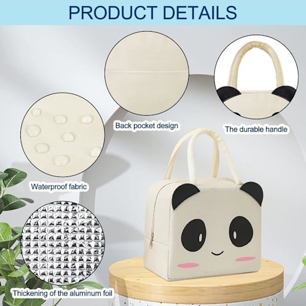 Bärbar Lunchväska för Kvinnor Män Barn Studenter Resor Picknick Skola (Beige Panda)