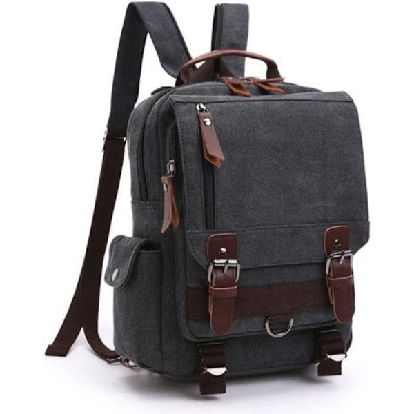 Vintage Canvas Ryggsäck - Insfity - Svart - 29X11X33(Cm) - Justerbar Axelrem - Flera Fickor Black