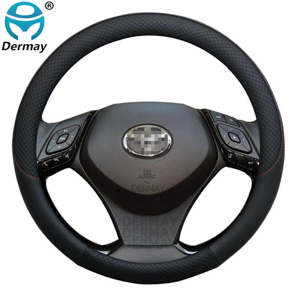 100% Dermay-märkes läder sportbil rattöverdrag för Toyota CHR C-HR biltillbehör black