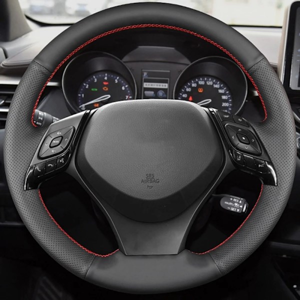 Svart konstläderflätad rattöverdrag för Toyota C-HR CHR 2016 2017 2018 2019 Izoa 2018 2019 biltillbehör