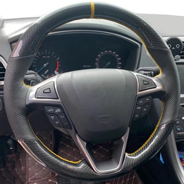 Biltillbehör svart mocka flätad handsydd rattöverdrag för Ford Mondeo Fusion 2013-2019 Edge 2015-2019 Syle 3