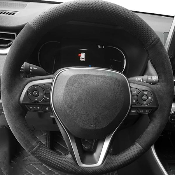 Skräddarsydd svart mocka flätad rattöverdrag för Toyota Avalon Camry Crown 2018-2019 Rav4 2019 Corolla 2018-2020 Suede 3