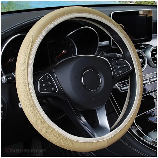 Rattstyrningsöverdrag flätad på rattöverdraget cubre auto bilrattöverdrag biltillbehör rattöverdrag beige