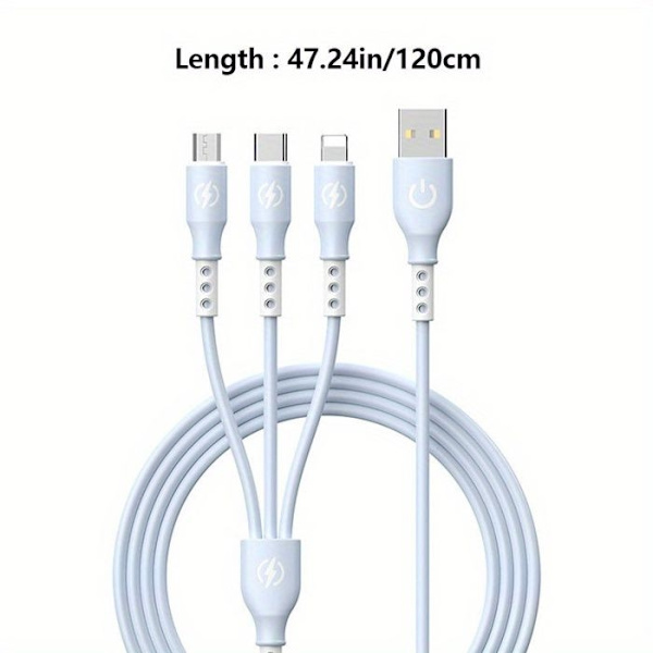 66W 3-i-1 snabbladdningskabel, 1,2M Usb-datakabel, lämplig för mobiltelefoner och bärbara datorer - Rosa